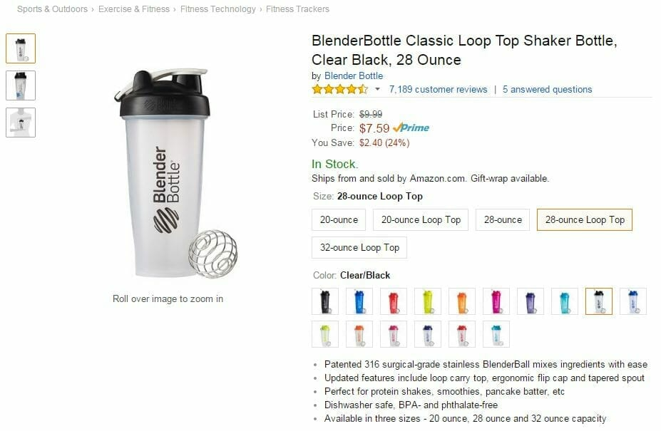 Blender Bottle Classic 32 oz. Shaker with Loop Top - Clear/Black/Black 